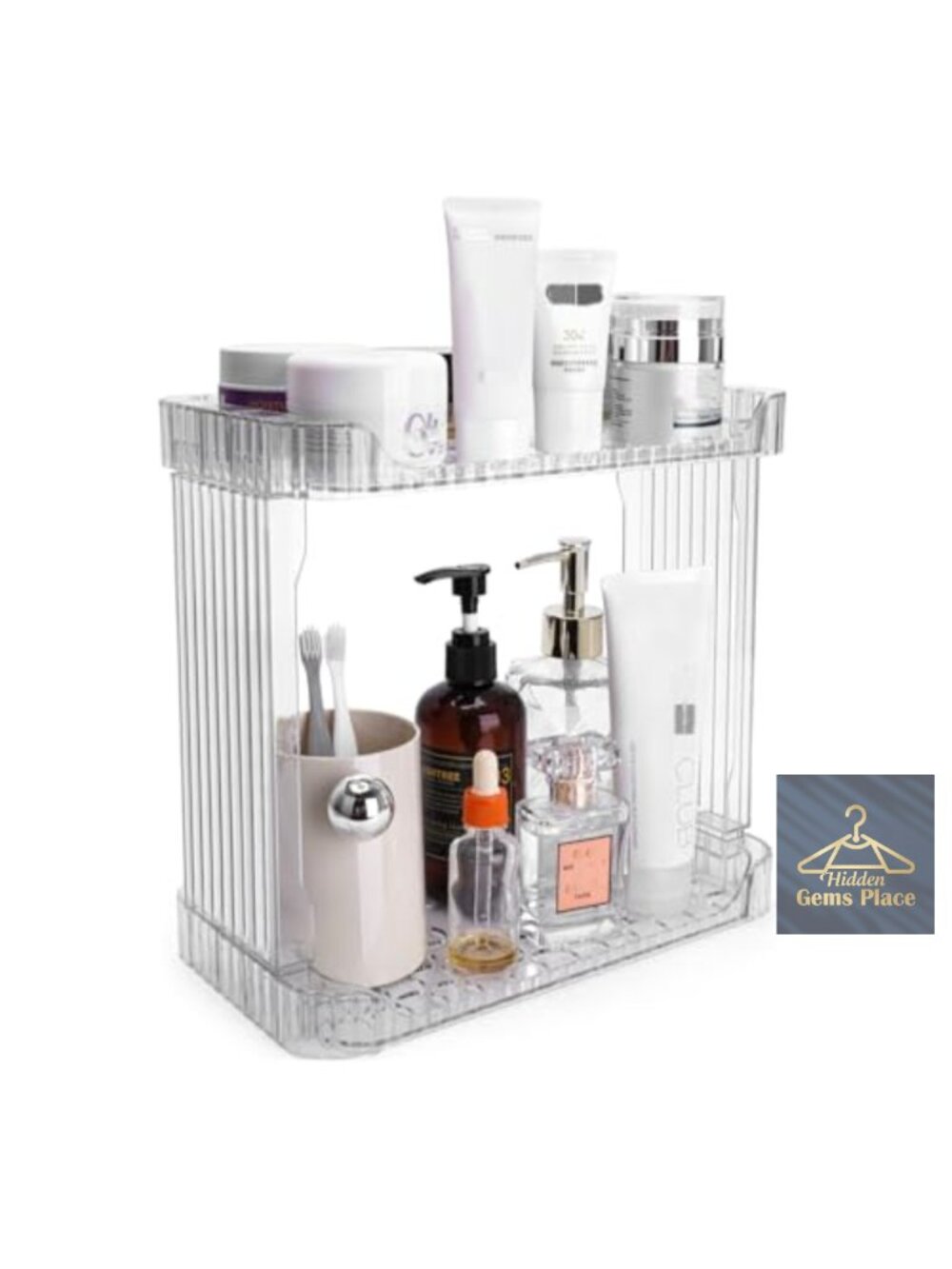 Acrylic 2 Tier Bathroom Counter Organizer Vanity Storage Clear Shelf Makeup